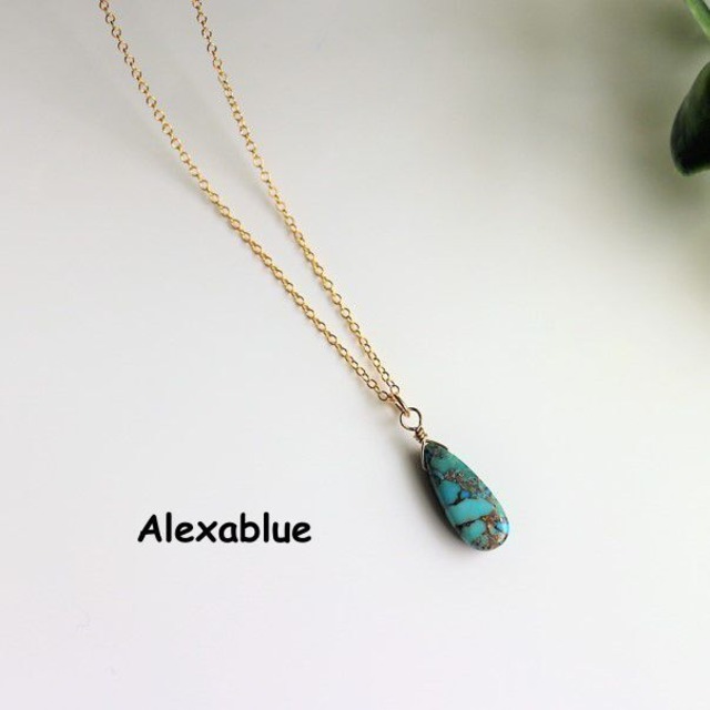 ブルーコッパ―ターコイズ ネックレス K14GF　１２月誕生石アクセサリー Blue Copper Turquoise necklace