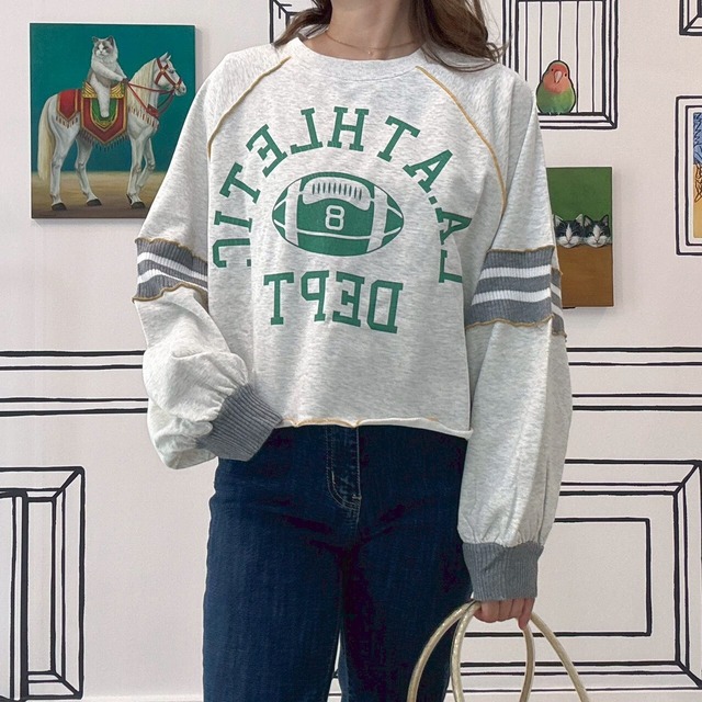 リブ切替カレッジロゴショート丈スウェット