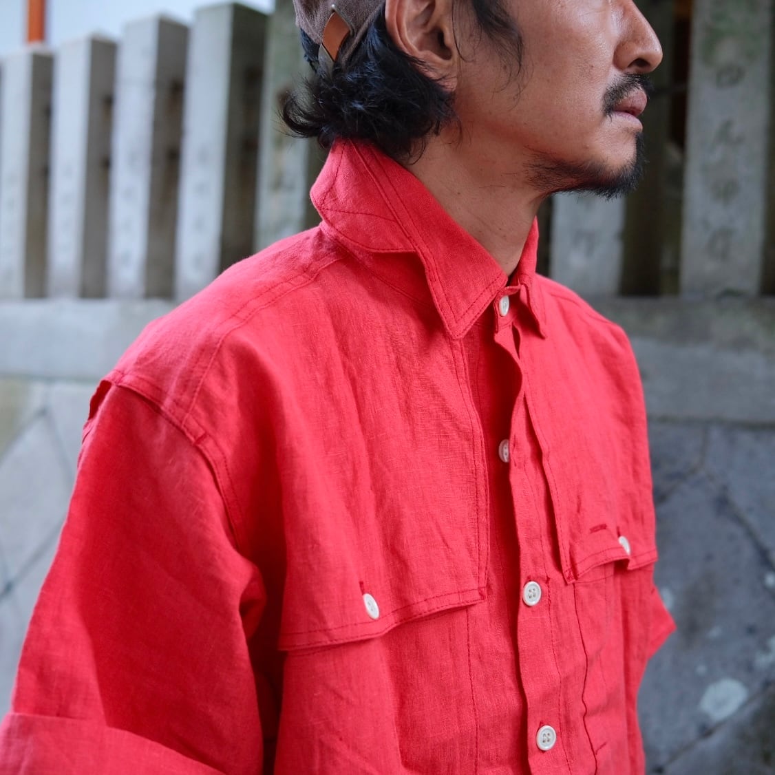 KENNETH FIELD(ケネスフィールド) /GUIDE SHIRTS SS french linen-RED
