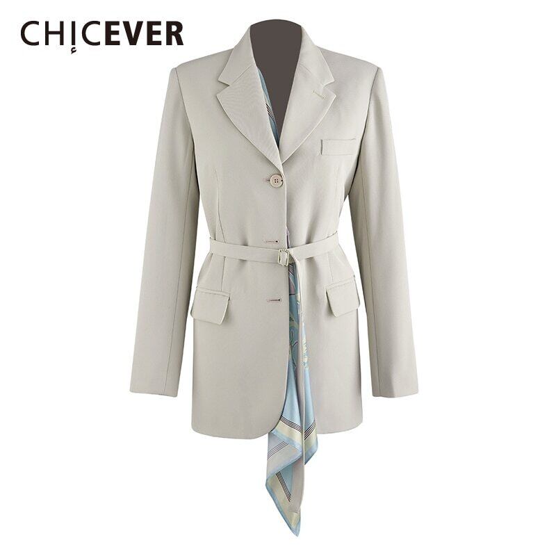 CHICEVERブレザーレディースノッチカラー長袖ウエストサッシプリントリボンコート2020 ロング 6base565656143662