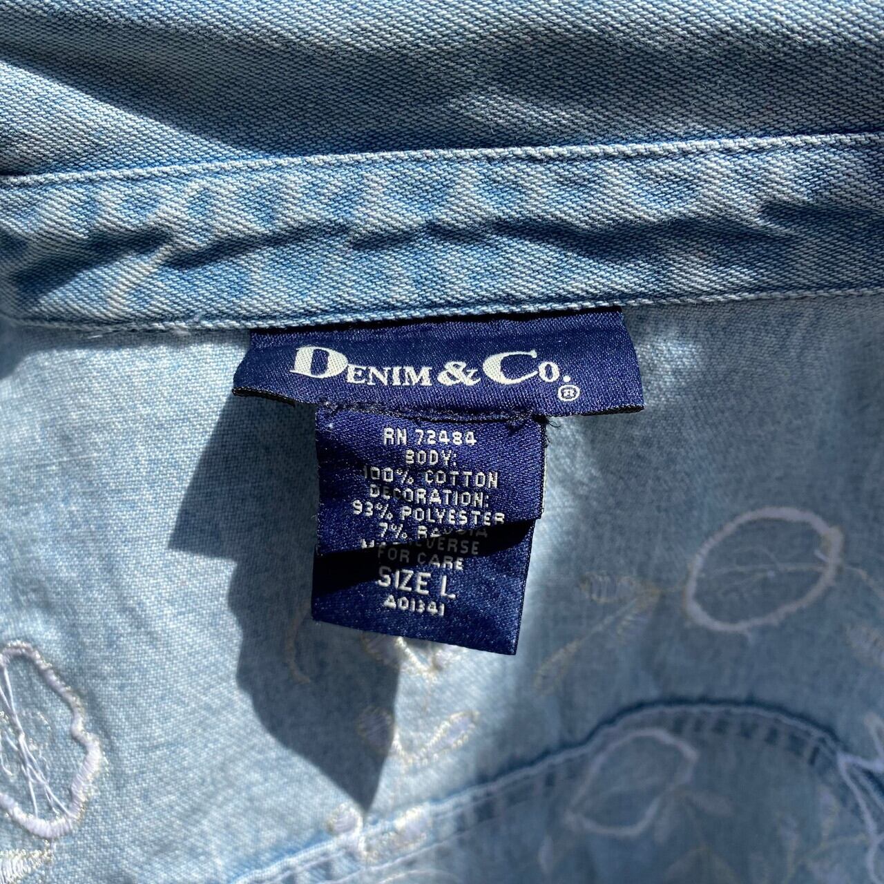 Denim&Co 刺繍 総柄 花 デニムジャケット レディースL 古着【デニム