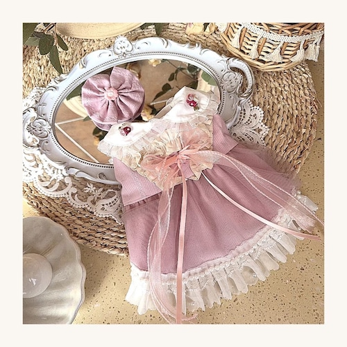 予約【№B03250】くすみピンク シア 丸襟 ドレスワンピ(バレッタ:オプション)