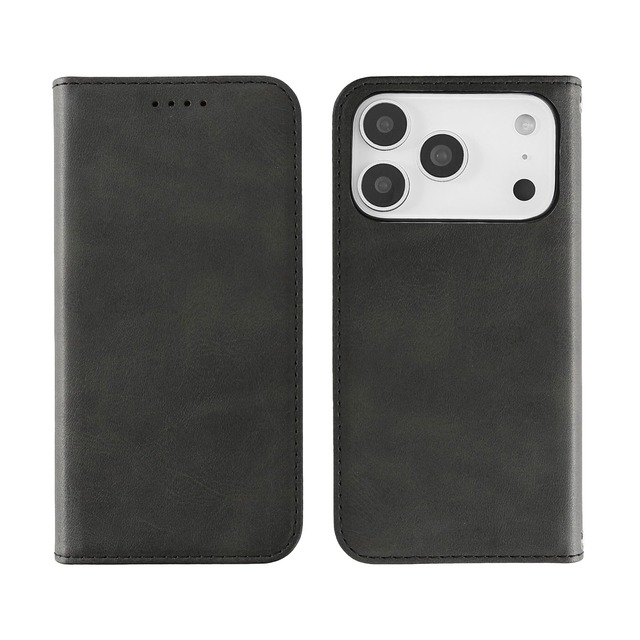 HanaRo iPhone 18Pro用 17Pro用 ケース スマホケース 手帳型ケース 手帳型 マグネット カード収納 カバー スタンド 保護 ブラック