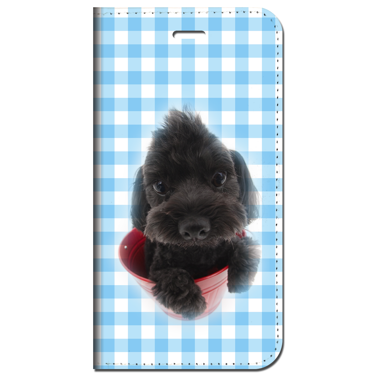 iPhone対応 スマホ 手帳型ケース トイプードル03 チェック柄ブルー 動物 ペット犬 イヌ 【iPhone17 / iPhone16 / iPhone16e / iPhoneSE 他 iPhone各機種対応】 st65