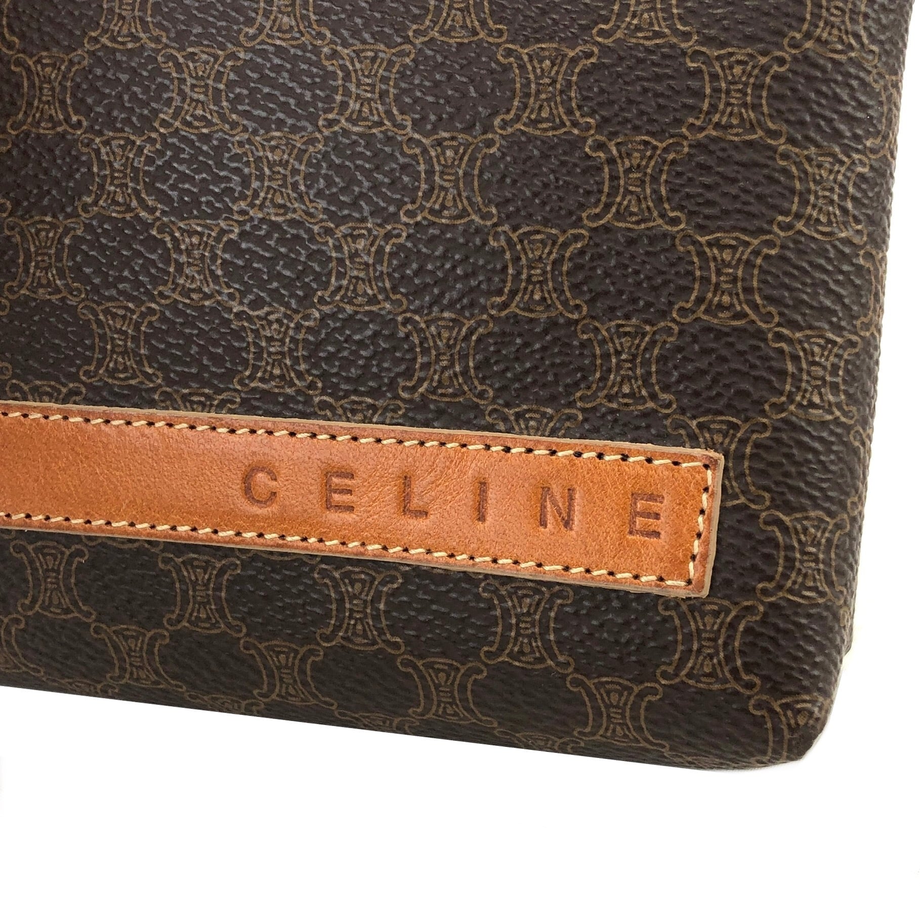 CELINE セリーヌ マカダム ブランドロゴ PVC レザー ポーチ ブラウン