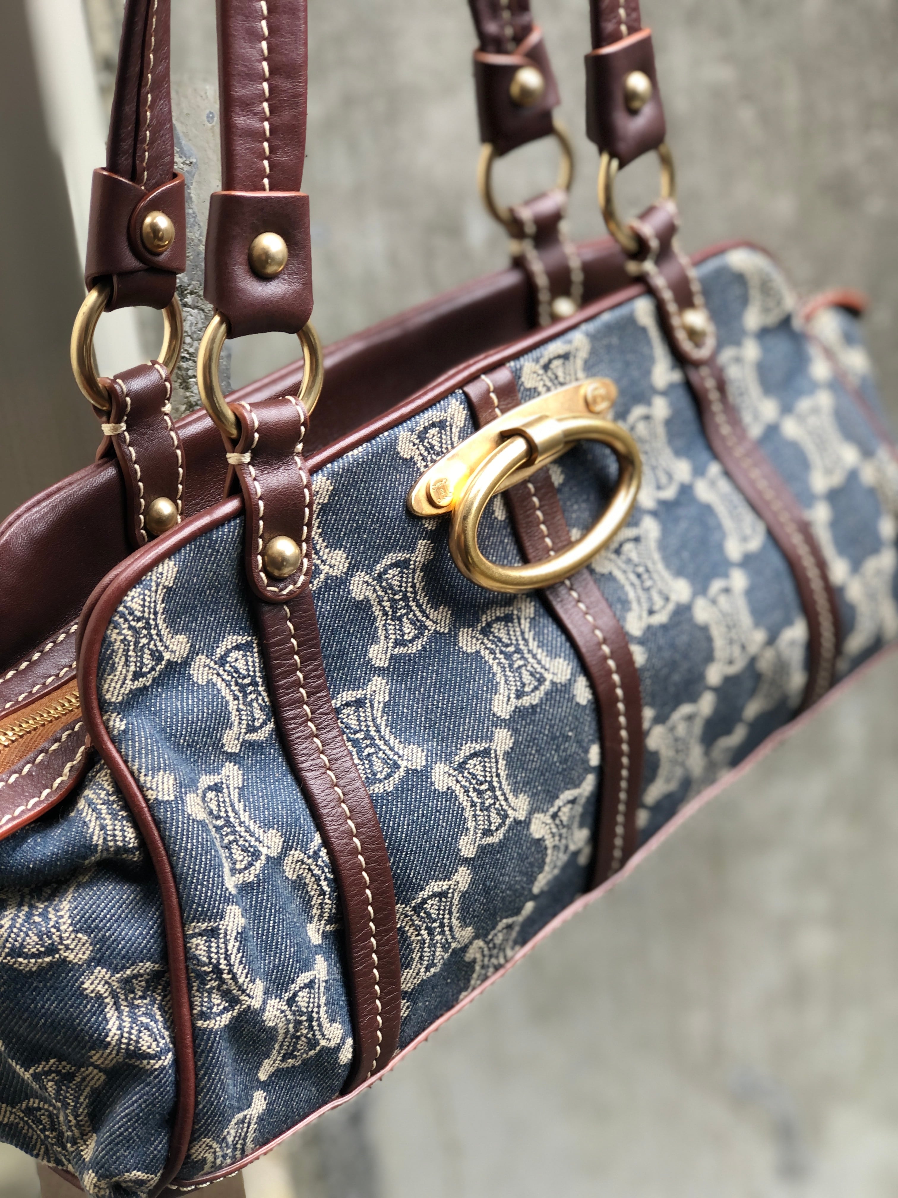 CELINE セリーヌ パリマカダム ノック金具 デニム×レザー CELINE セリーヌ パリマカダム ノック金具 デニム×レザー
