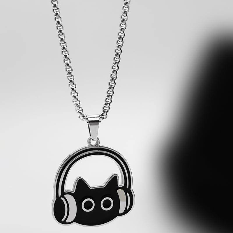 ♥イヤホンをつけた黒猫ネックレス！【WHYBLUEシリーズ】☆ネックレス