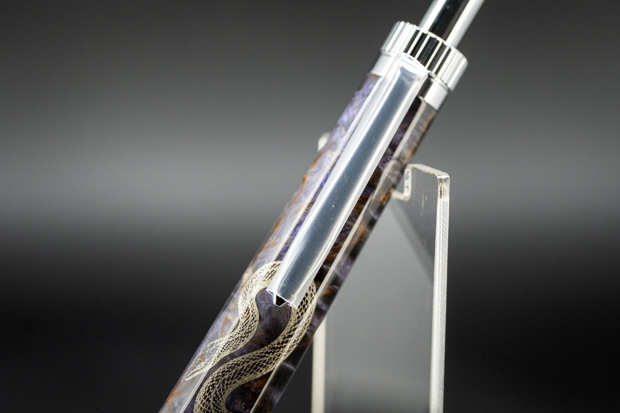【北欧の銘木】 マスールバーチ スタビライズドウッド 沈金 蛇 silver BP