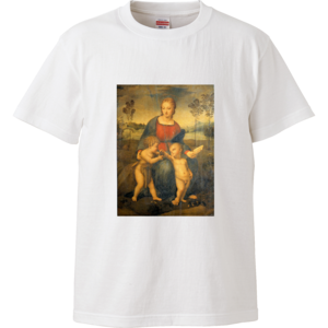 ヒワの聖母（ラファエロ）：厳選名画Tシャツコレクション（ホワイト）・世界の美術作品名画グッズ【安心の送料込・税込】