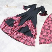 フラメンコ 衣装 Tierra ティエラ ドレス ワンピース ブラック系 ピンク系 黒 ピンク 花柄 ボランテ フリル シージョ ダンス パーティ 発表会 レディース かわいい ステージ おしゃれ