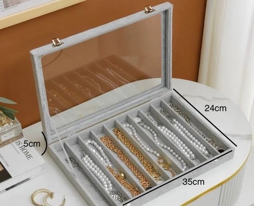 ネックレス収納 ネックレスケース ガラス蓋 ネックレス ネックレスホルダー ベルベット ネックレスディスプレイボックス 積み重ね可能 ディスプレイケース グレー 小物入れ ギフト プレゼント ユニセックス レディース パール 8ユニット