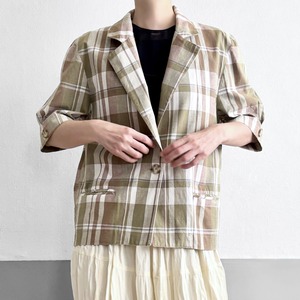 Green Brown Plaid Short Sleeve Jacket