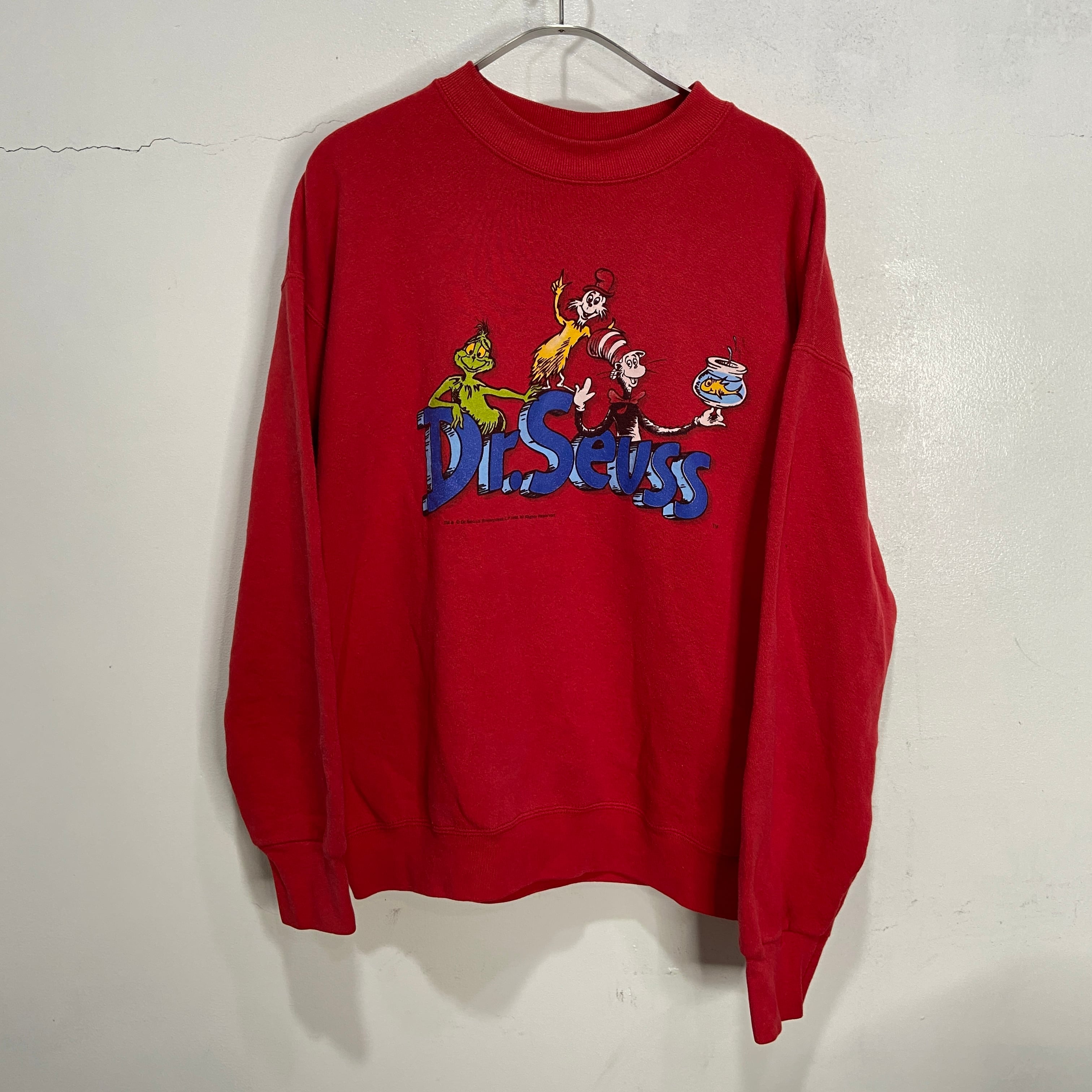 90s USA製 Dr.Seuss ドクタースースー プリントスウェット 赤 L 90s USA製 Dr.Seuss ドクタースースー プリントスウェット 赤 L