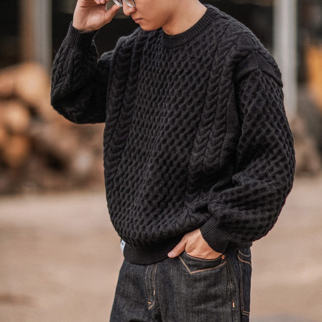 cable knit loose round neck knit sweater(GV210)