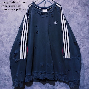 【 doppio】vintage “adidas” three stripe design boro custom sweat pullover