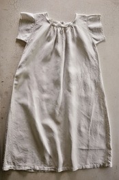 フランス 1900s リネン 貝たちの行進 とろり長いロングワンピース アンティーク