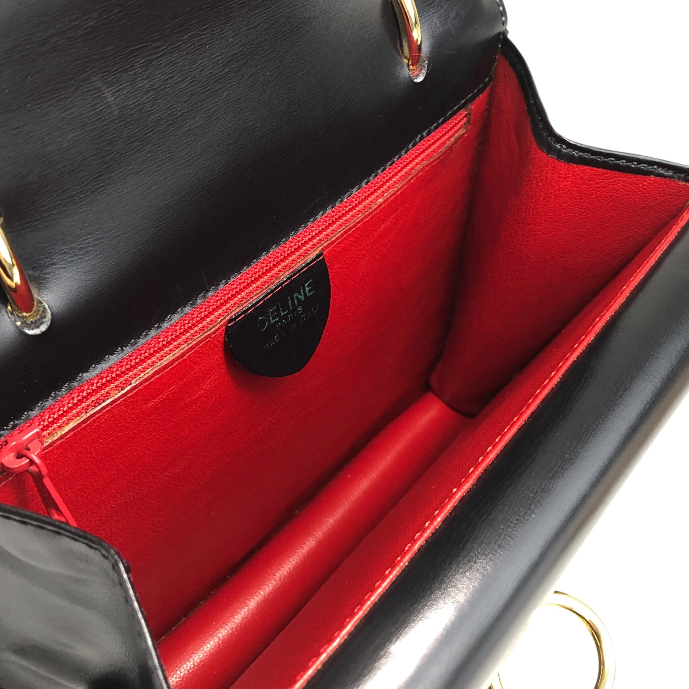 CELINE セリーヌ ハンドバッグ ブラック ガンチーニ レザー ダブル