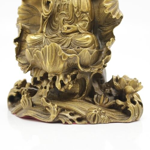 観音菩薩』蓮の葉 在銘 仏像 銅製 15cm