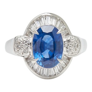 Pt900 プラチナ サファイア2.85ct ダイヤ0.44ct リング 指輪 レディース 12号 【中古】