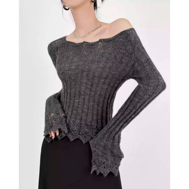 リブニット ワイドネック プルオーバー 239864