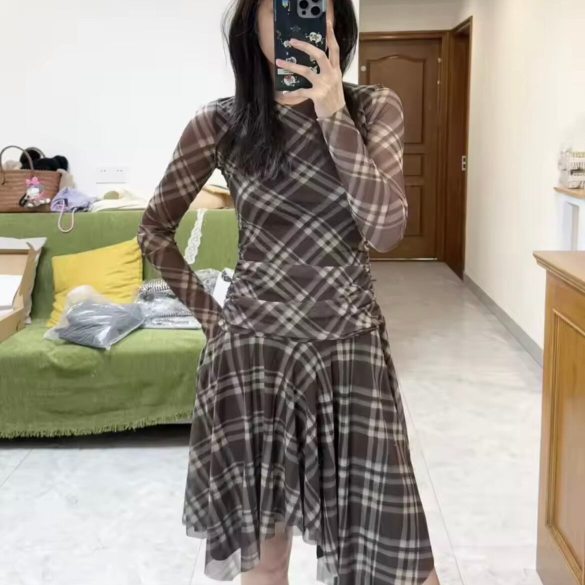 asymmetry hem sheer dress