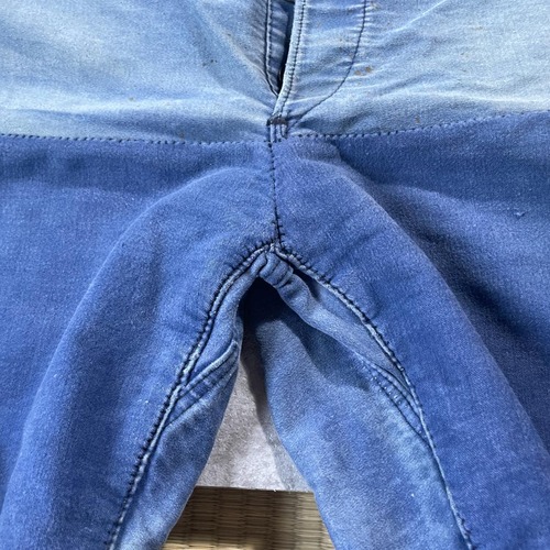 40-50s フレンチワーク パッチワーク モールスキン ブルー パンツ W34 詳細写真10