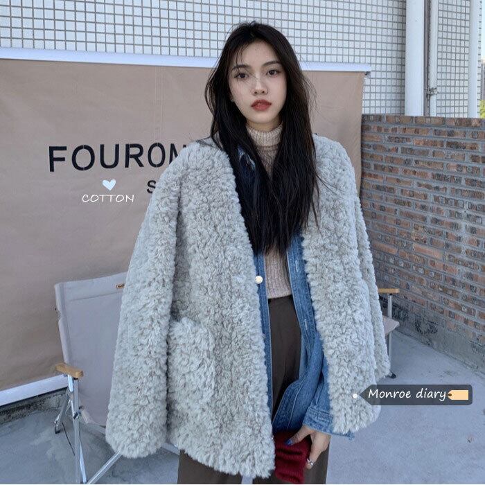 ウールコート レディースオータムウィンターベルベットルーズトップス ジャケット 秋物 冬物 モンロー51660221519