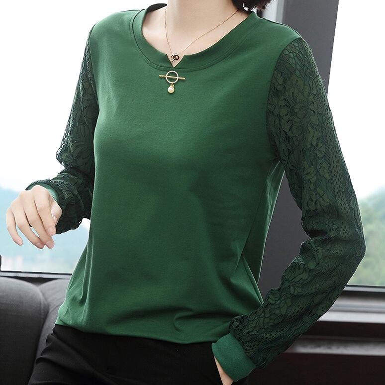 トップス レディース ロングTシャツ 5カラー M L XL 2XL 3XL 4XL イエロー グリーン ブラック ピンク ブラウン カラバリ キーネック ラウンドネック 長袖 無地 花柄レース パール モチーフ付き カットソー プルオーバー 袖コンシャス シンプル きれいめ カジュアル フェミニン キュート エレガント 上品 大人可愛い おしゃれ 普段使い デート お出かけ 女子会 休日 旅行 通勤 送料無料 こなれ感 ユニーク ファッション コーデ スタイル モテ サイズ展開豊富 大きいサイズ 春 秋