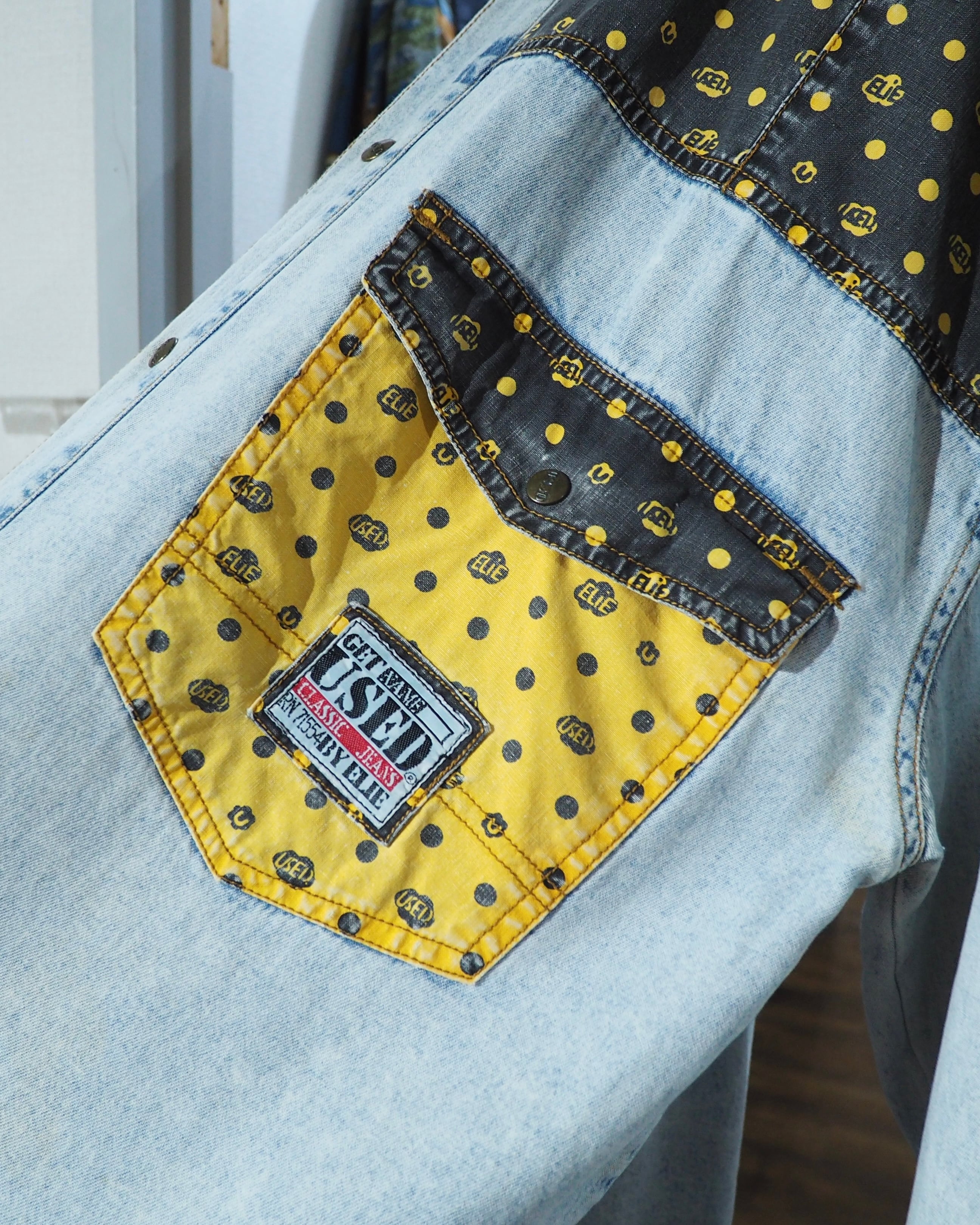 1990s " GET NAME USED " Dot Patchwork Custom vintage loose shirt