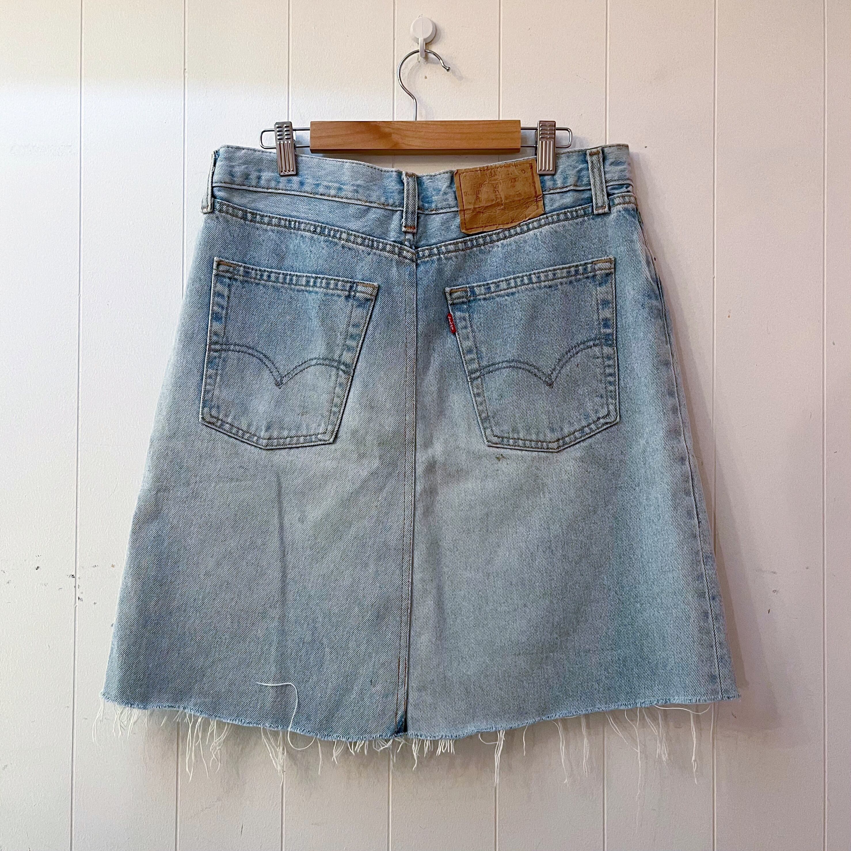 cat printed denim skirt