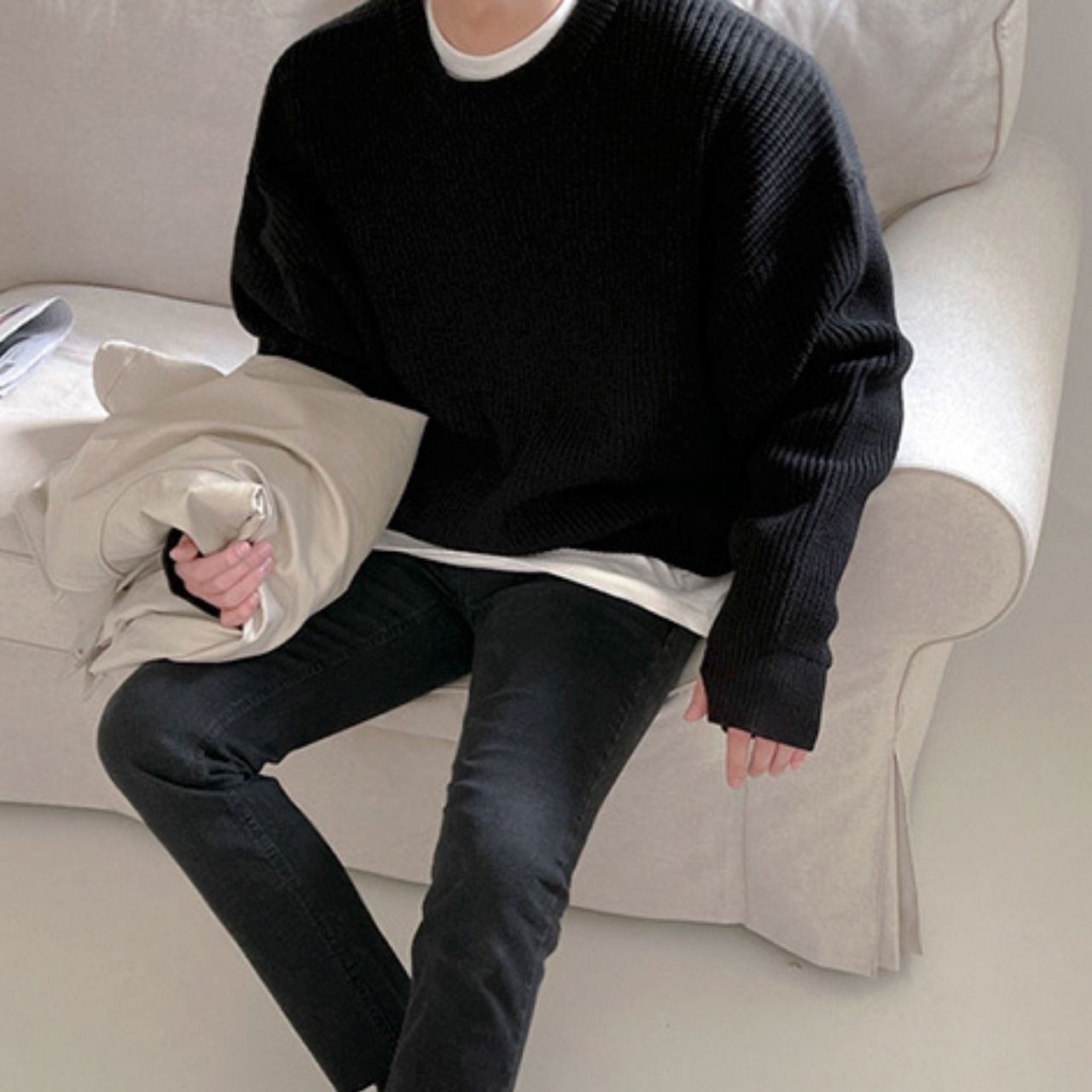 サイドスリットラウンドネックニット　MT0080384