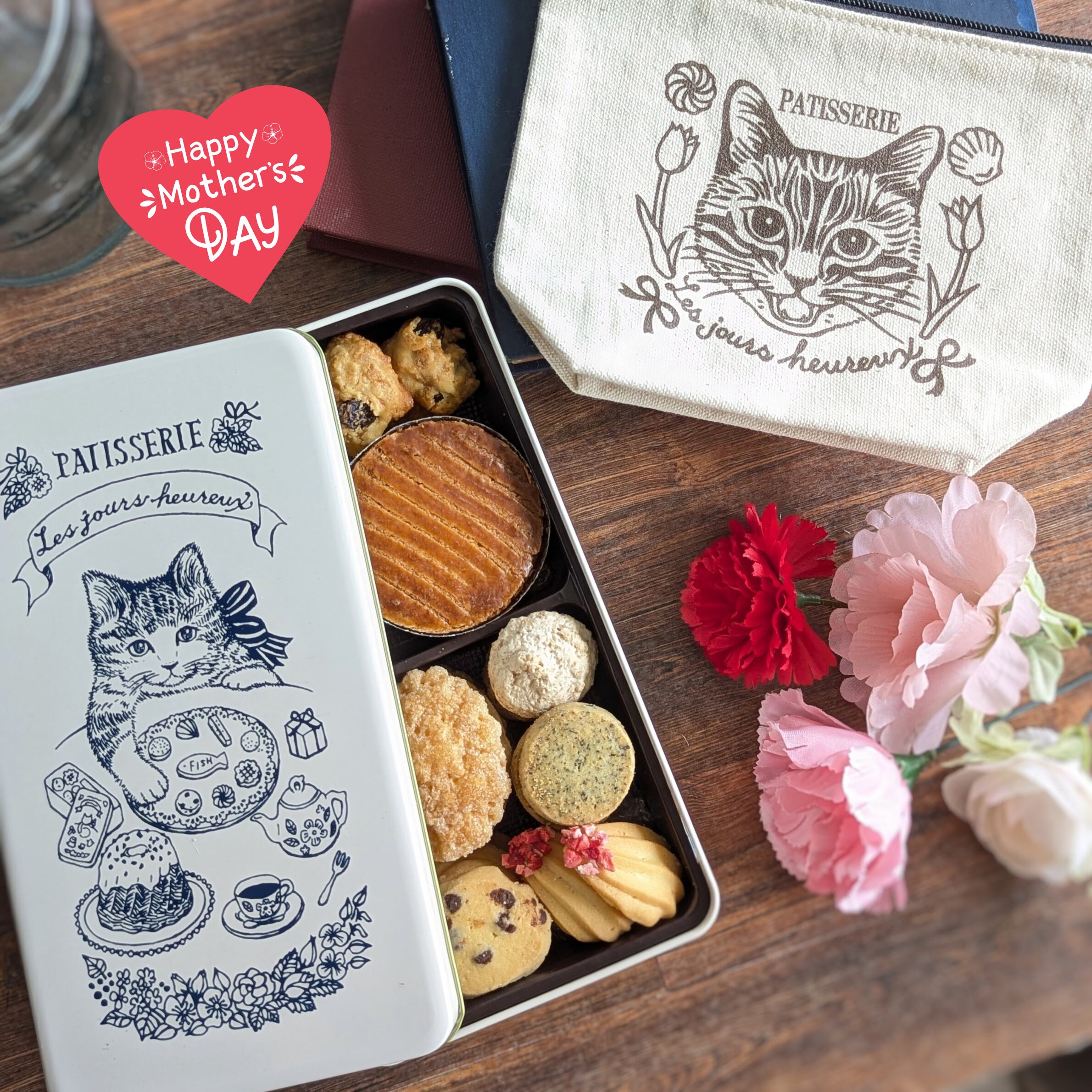 ♡母の日ラッピング♡クッキーアソートねこ缶とねこポーチのセット