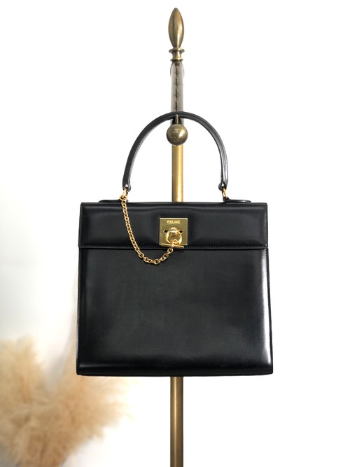 CELINE セリーヌ ハンドバッグ ブラック ガンチーニ レザー トップハンドル vintage ヴィンテージ オールド whcwed