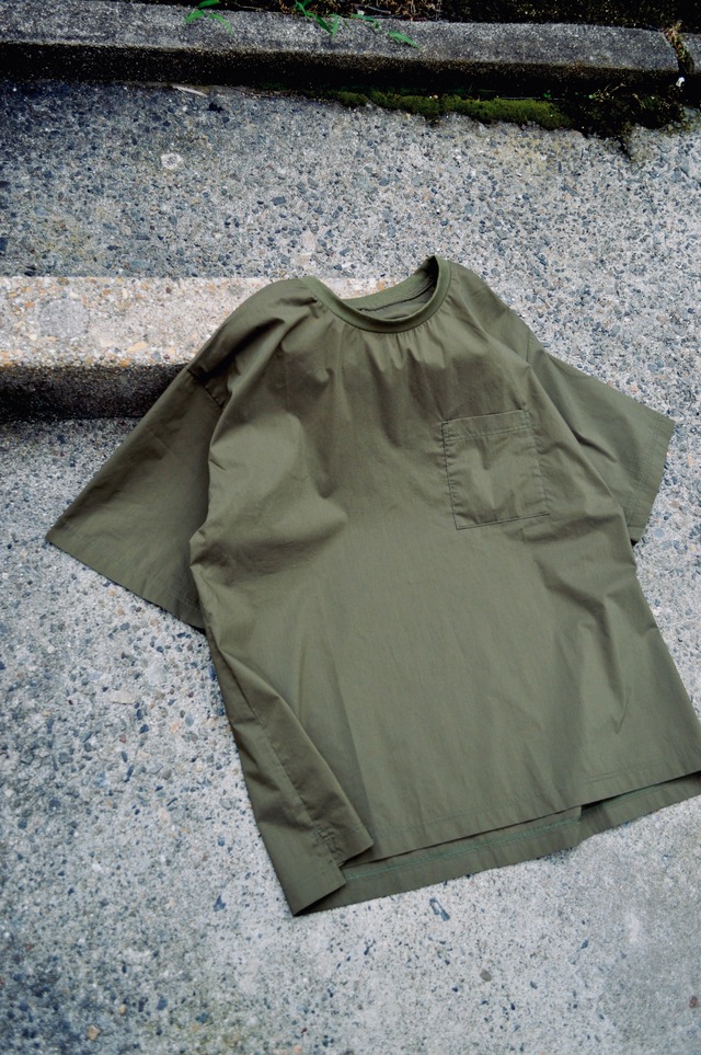 Pub Cotton Whether Cloth Pullover Crew Setup Tee Made in Japan Khaki ピューブ コットンウェザークロス