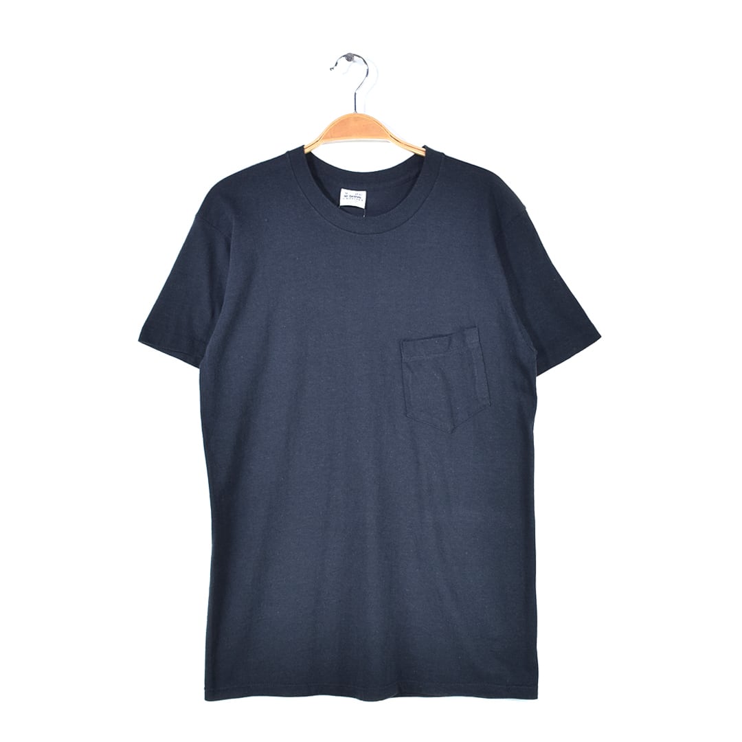 70s マービンズ USA製 ヴィンテージTシャツ ブラック ストアブランド 無地 ポケット付 ポケT コームドコットン シングルステッチ ソリッド MERVYNS メンズM 古着 @BZ0403