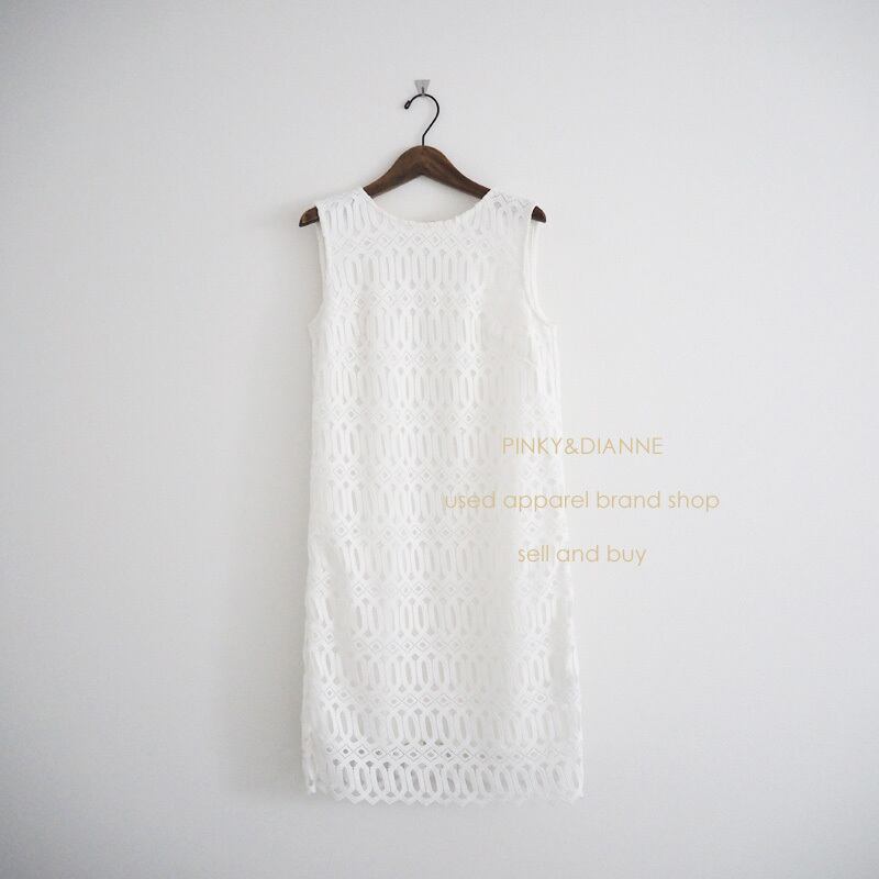 2019/ PINKY&DIANNE ピンキー&ダイアン ジオメトリックレースノースリーブワンピース 白 38