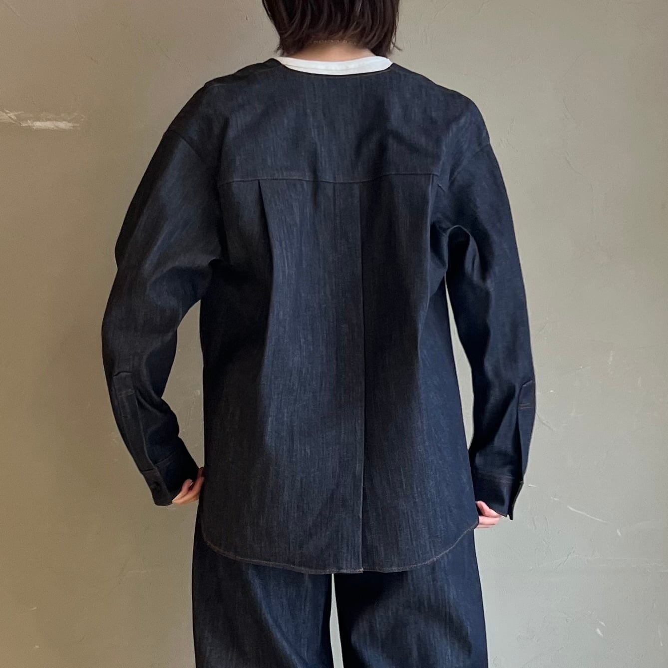 PASSIONE デニムシャツ　ノーカラー　デニムジャケット　イシカワラボ PASSIONE 】ノーカラーデニムジャケット | valance 福井｜レディース