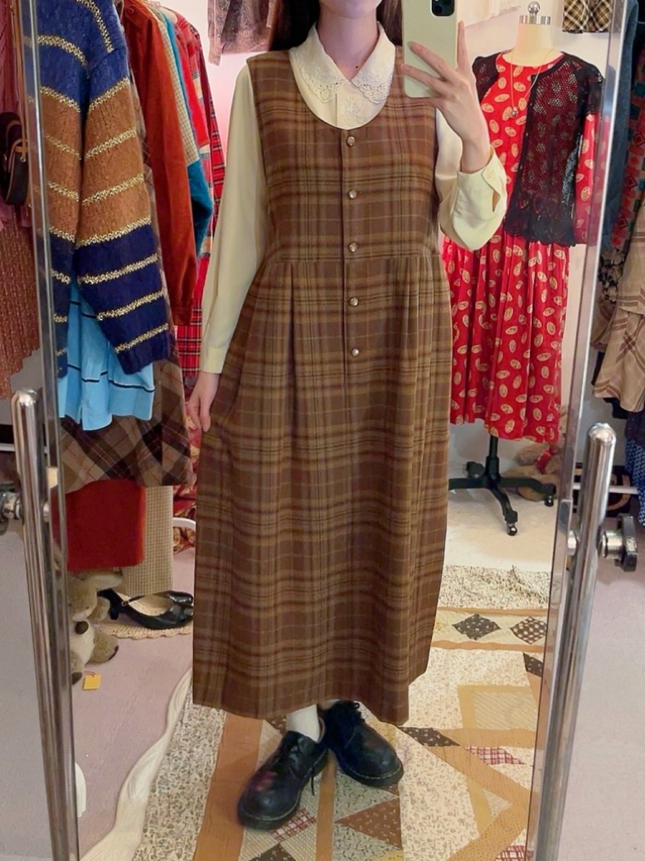 brown check jumper skirt