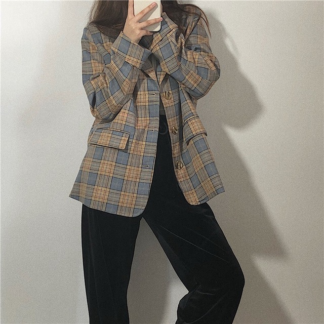 アウター チェック 流行 可愛い 大人女子 チェスターコート 秋 カジュアル 韓国ファッション 609