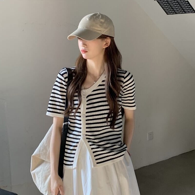 ストライプTシャツ サマースタイルVネック 夏物 試着室49671010443