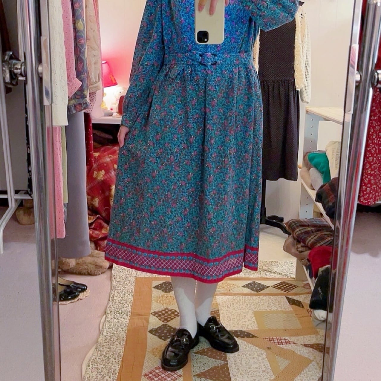 pink line flower gather one-piece