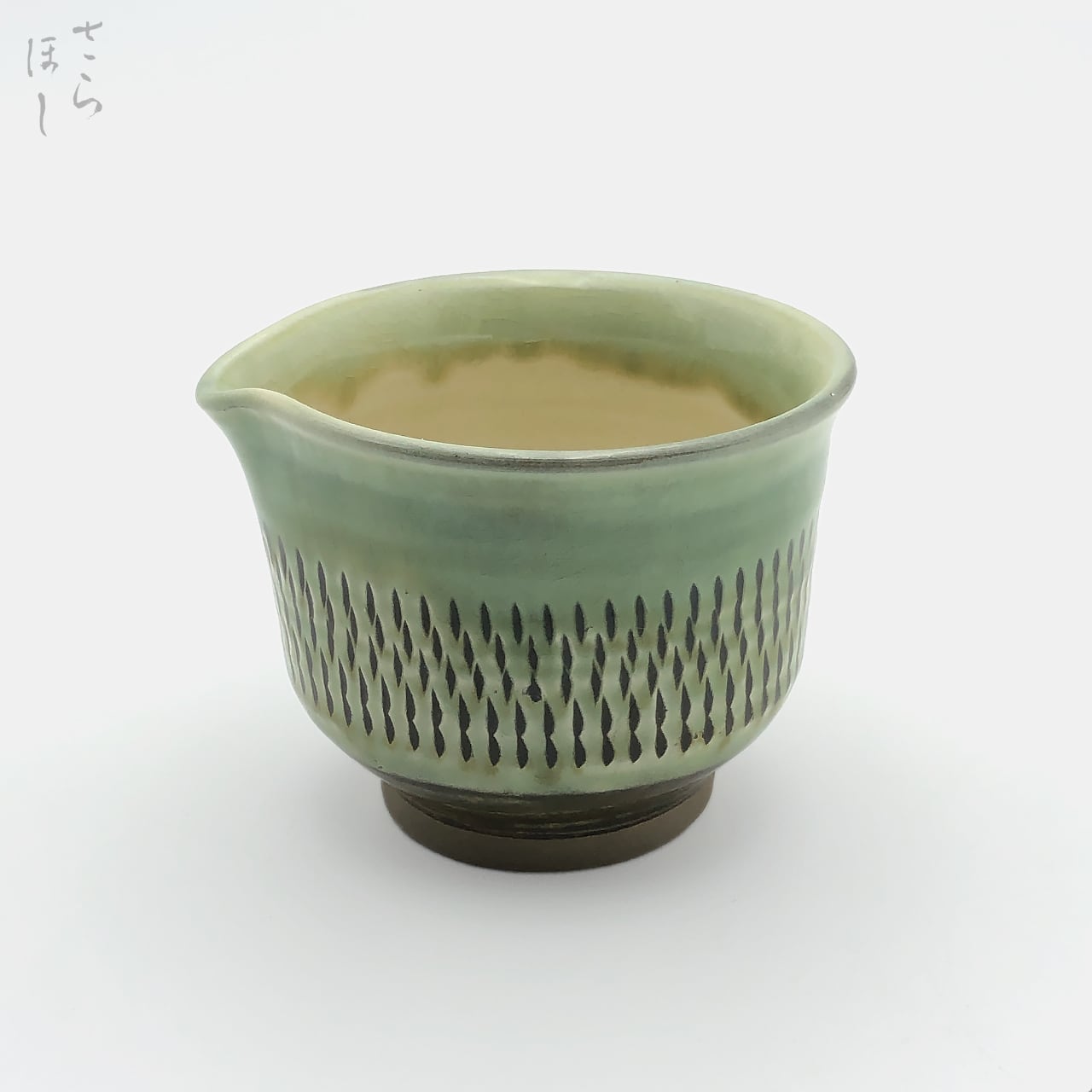 小鹿田焼 小袋窯 3寸片口湯冷まし 飛びかんな 緑 直径約9cm 陶器 和