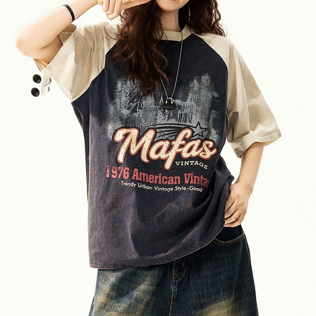 ヴィンテージライクレタリングラグランTシャツ 2col R02318