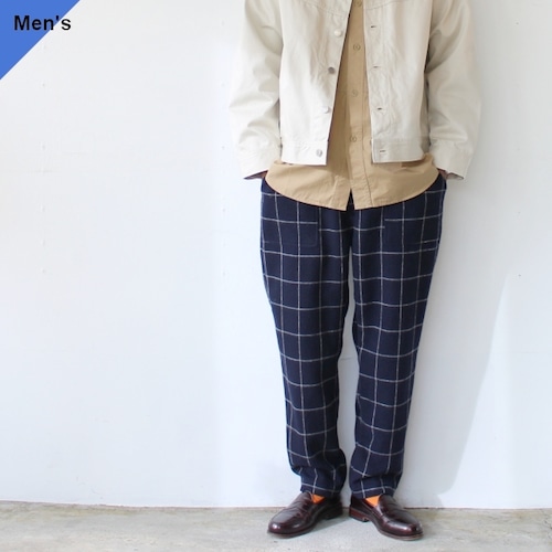 weac. 柄ウールイージーベーカーパンツ EASY FATIGUE PANTS 　  (Check Navy)