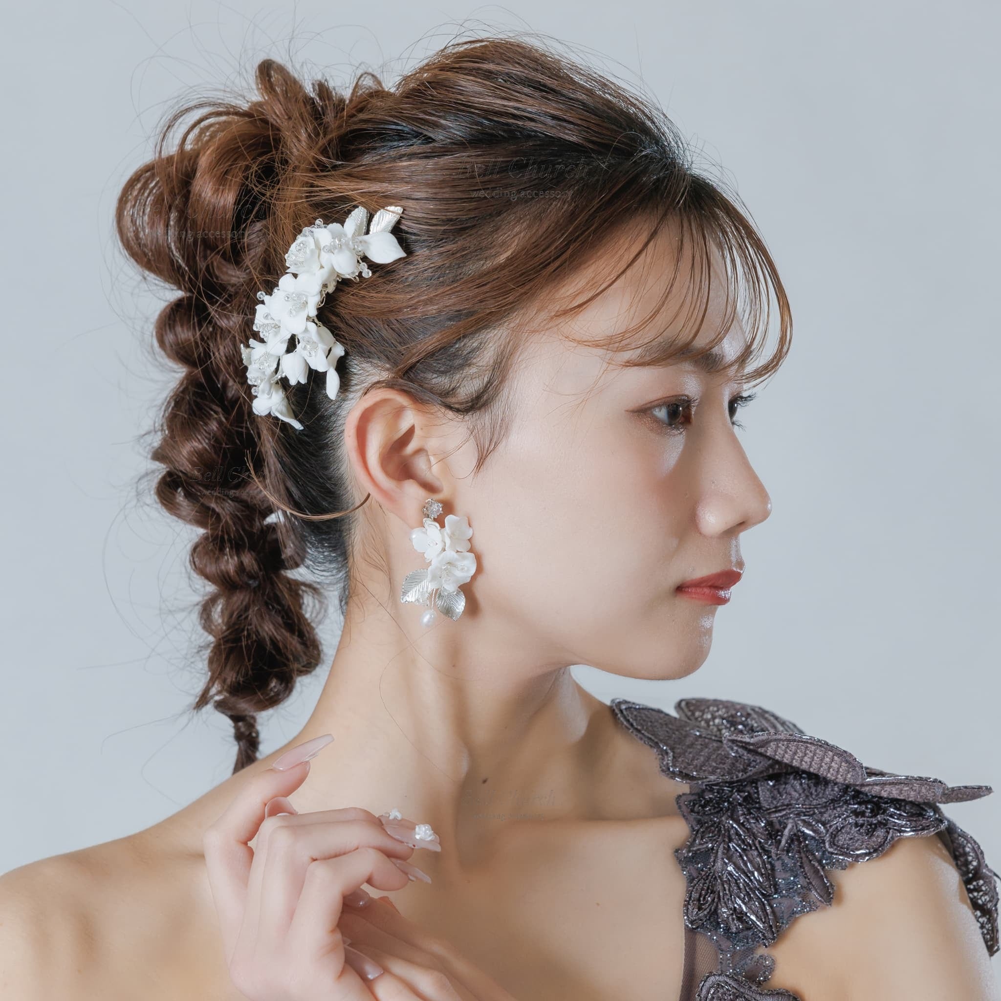 ウエディングピアス イヤリング｜パール ビーズ ｜フラワー お花