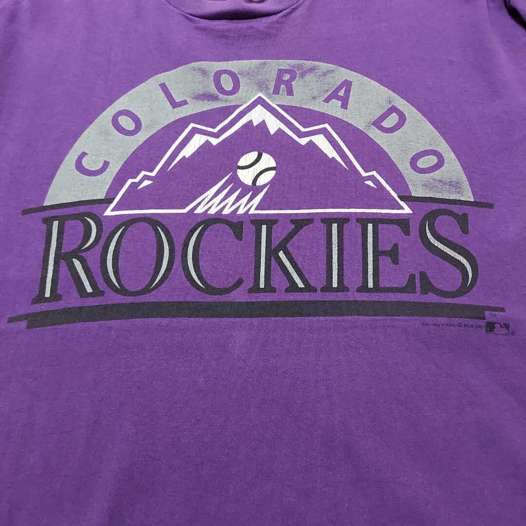 ロッキーズ ビッグプリントTシャツ 90s USA製 MLB XL 紫 白 黒 | fuufu