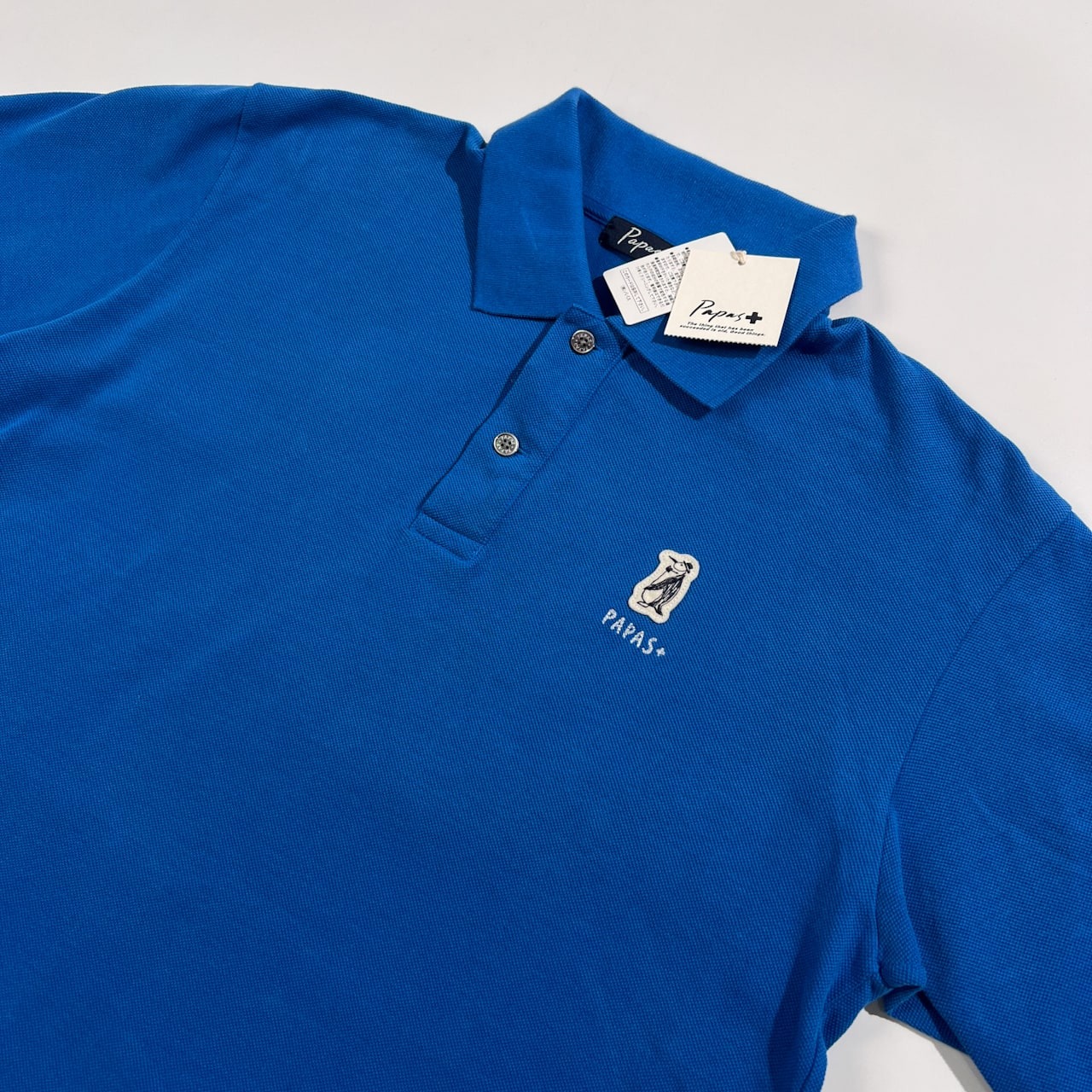 タグ付き 未使用品 PAPAS PLUS パパス プラス ペンギンワッペン 鹿の子 半袖 ポロシャツ サイズ S /ブルー/メンズ/日本製