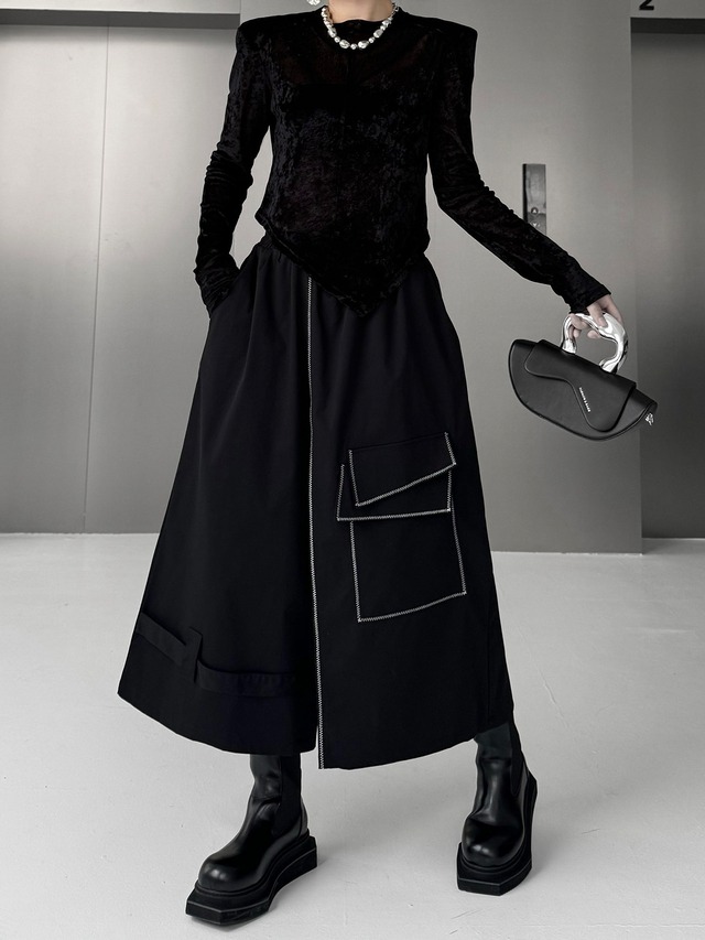 Asymmetrical line stitch wide pants [T2560]