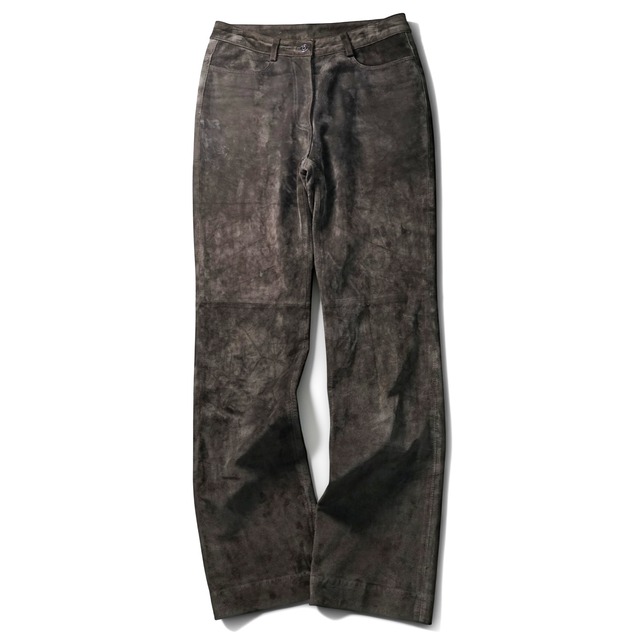 Vintage suede leather bootcut flare pants "BROWN"