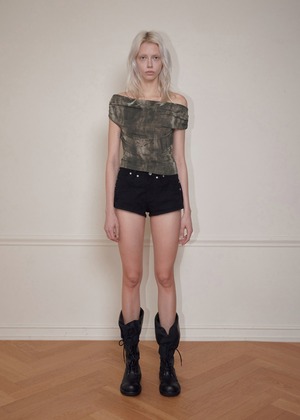 [BOHEMSEO] FLOW NECK DRAPE HALF-T, BROWN 正規品 韓国ブランド 韓国通販 韓国代行 韓国ファッション BOHEMIAN SEOUL ボヘミアンソウル 日本 店舗